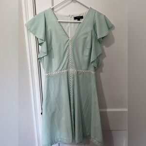 Mint Green V-Neck Ruffle Sleeve Dress